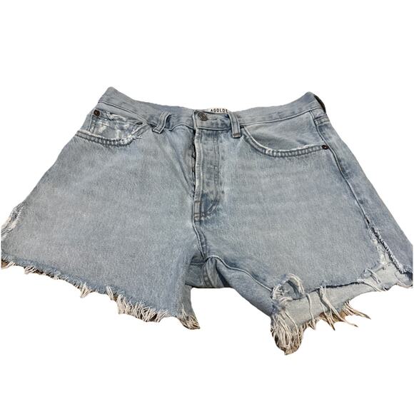 Agolde Parker Long Distressed Denim Light Wash Jean Shorts High Rise Women’s 26 - Picture 1 of 9